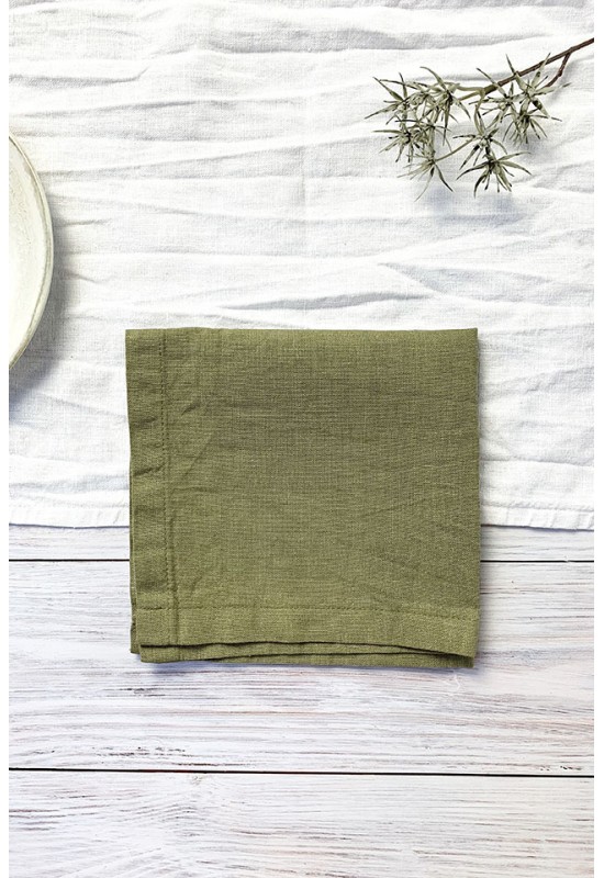 Linen Cloth Linen napkins in Moss Olive Green 