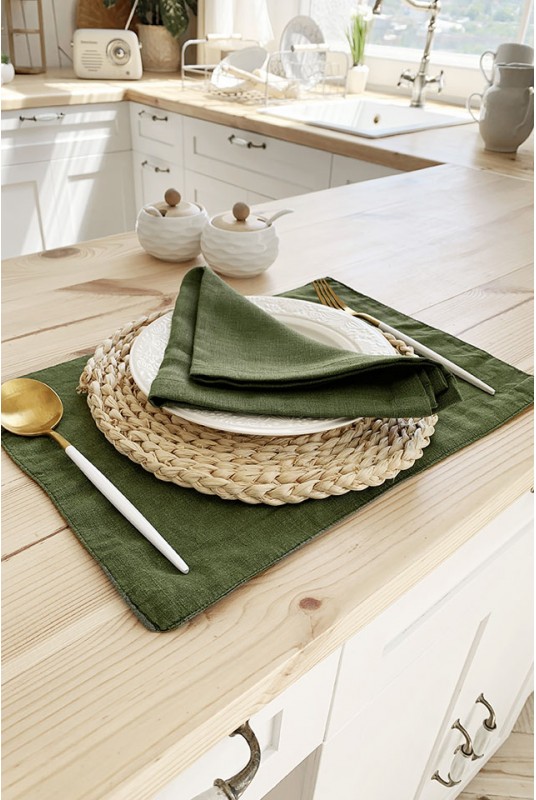 Linen table placemats in Moss green