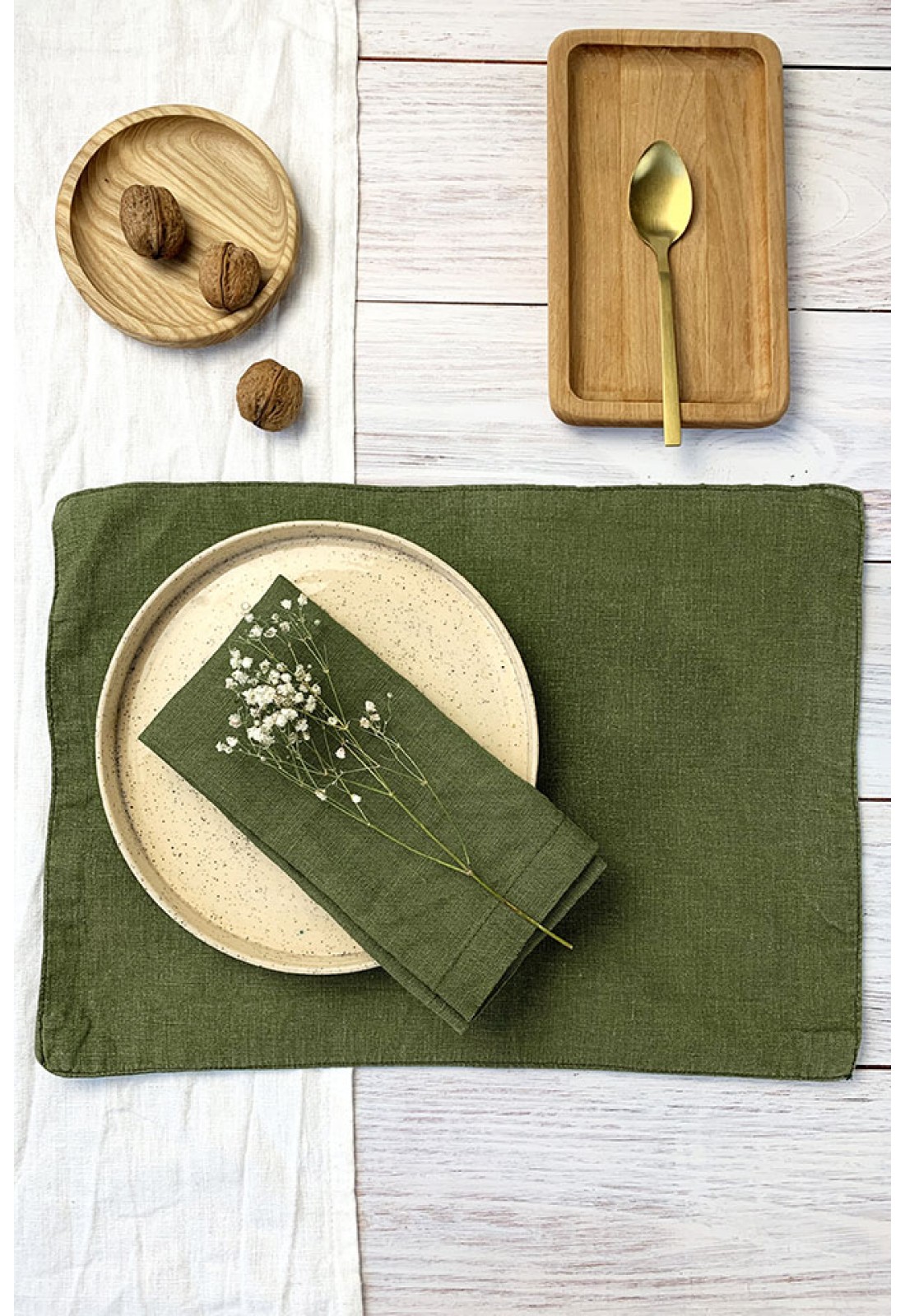 Forest Green Linen Cloth Table Placemats Dark Moss Green Settings