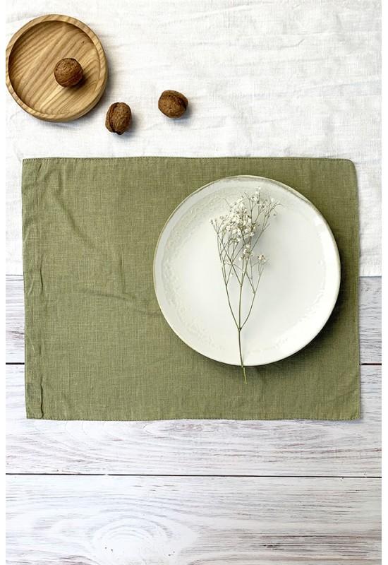 Light Olive | Moss Green Linen Table Placemats