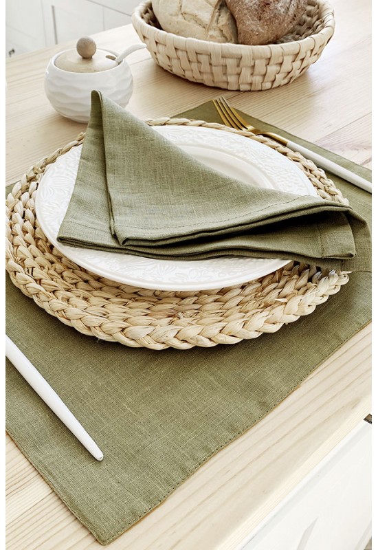 Light Olive | Moss Green Linen Table Placemats