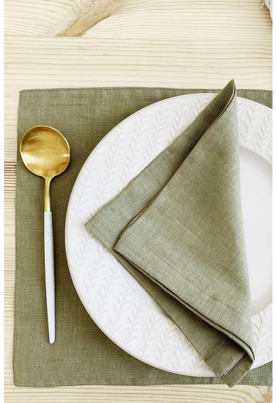 Light Olive | Moss Green Linen Table Placemats