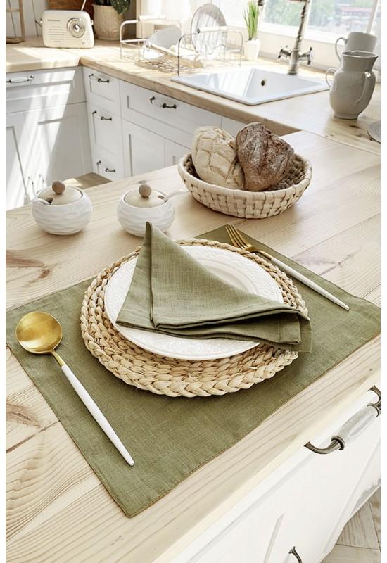 Linen table placemats in Olive