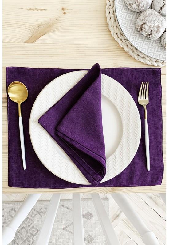 Violet purple linen placemats dinner Eggplant set 