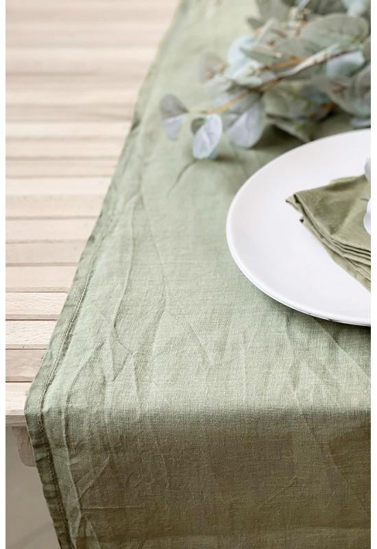 Linen table runner in Olive