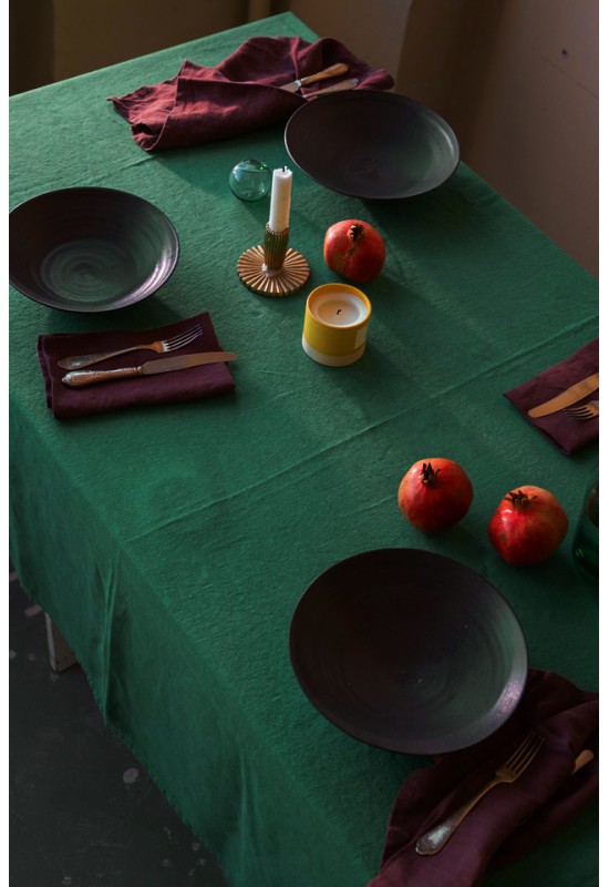 Dark - Emerald Green Linen Tablecloth