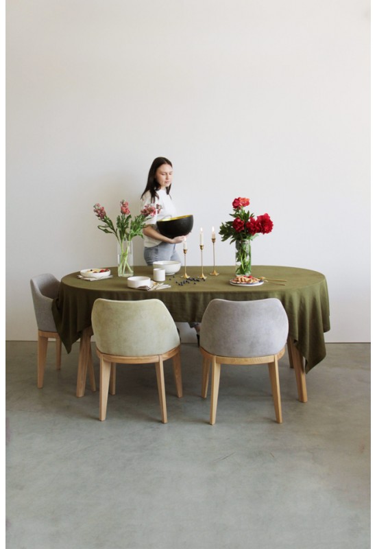 Dark Forest Green Linen Tablecloth