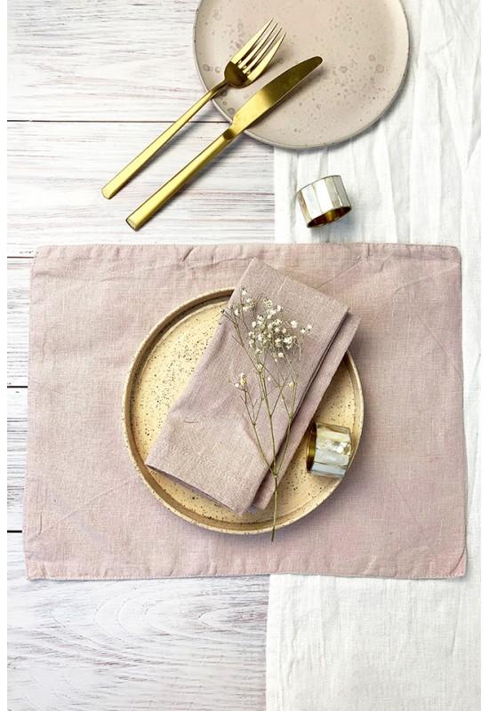 Linen table placemats Dusty pink (Woodrose)