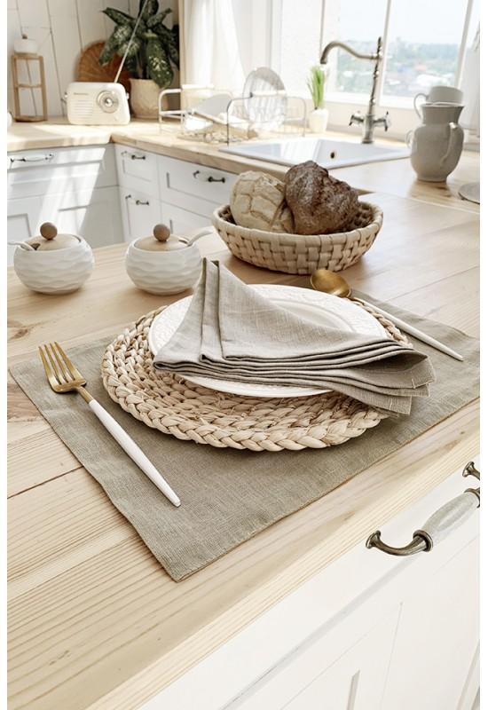 Sand Beige | Taupe Linen Cloth Table Placemats