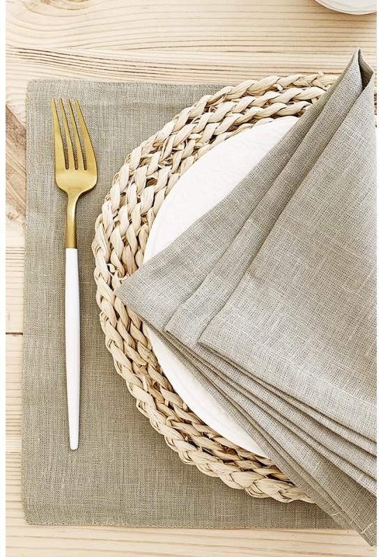 Sand Beige | Taupe Linen Cloth Table Placemats