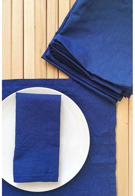 Royal indigo blue linen placemats dinner cloth set