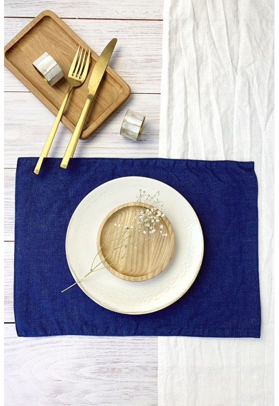 Linen table placemats in Indigo blue