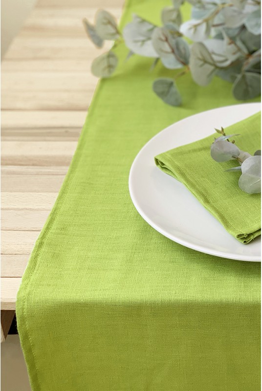 Linen table runner in Chartreuse green