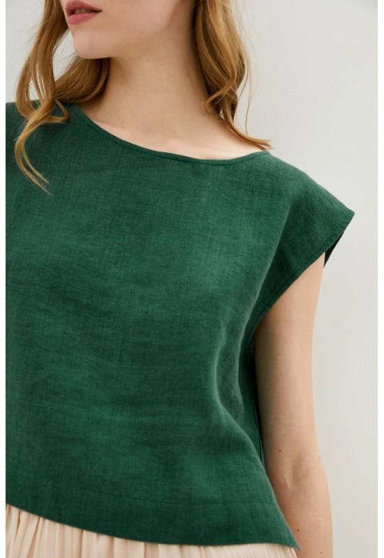 Linen crop top for women Boat neck Loose blouse