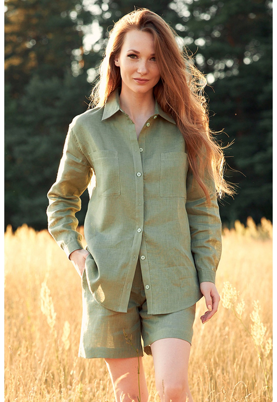 Olive green hot sale linen shirt