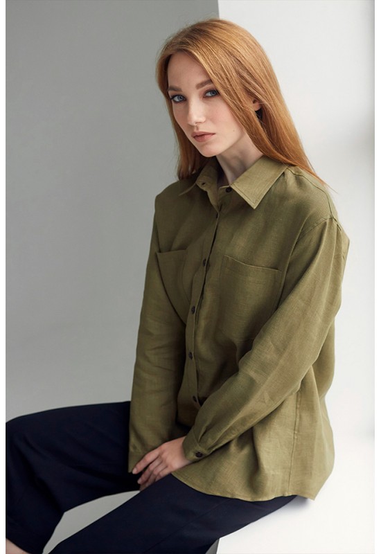 Linen shirt for women with pockets 