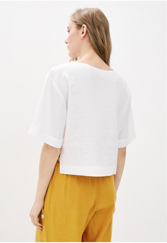 Linen top for women Loose crop blouse with sleeves