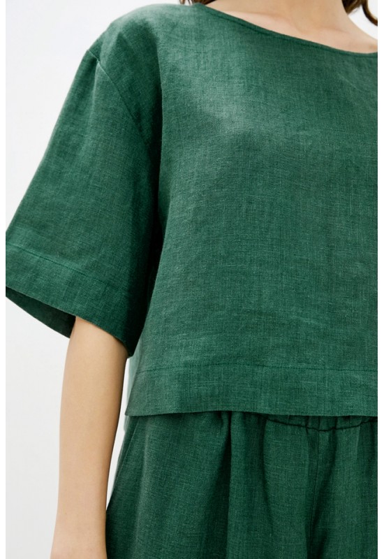 Linen top for women Loose crop blouse with sleeves