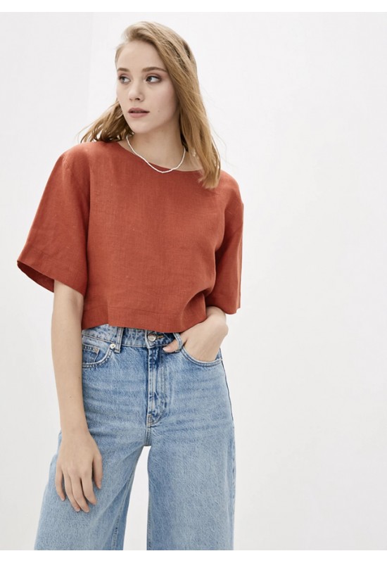 Linen top for women Loose crop blouse with sleeves