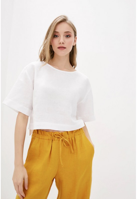 Linen top for women Loose crop blouse with sleeves