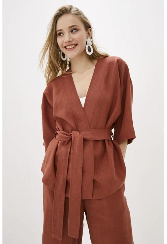 Linen wrap kimono jacket for women 