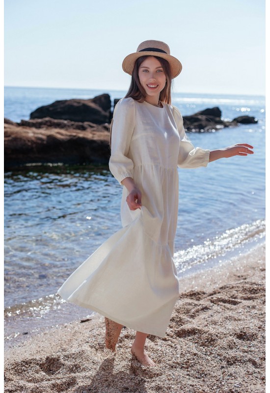 Linen loose dress with ruffles Women maxi dress