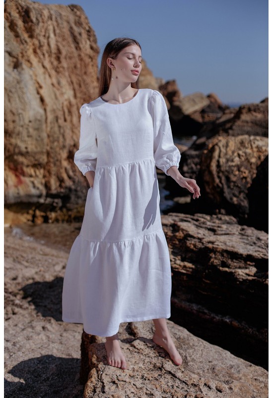 Linen loose dress with ruffles Women maxi dress