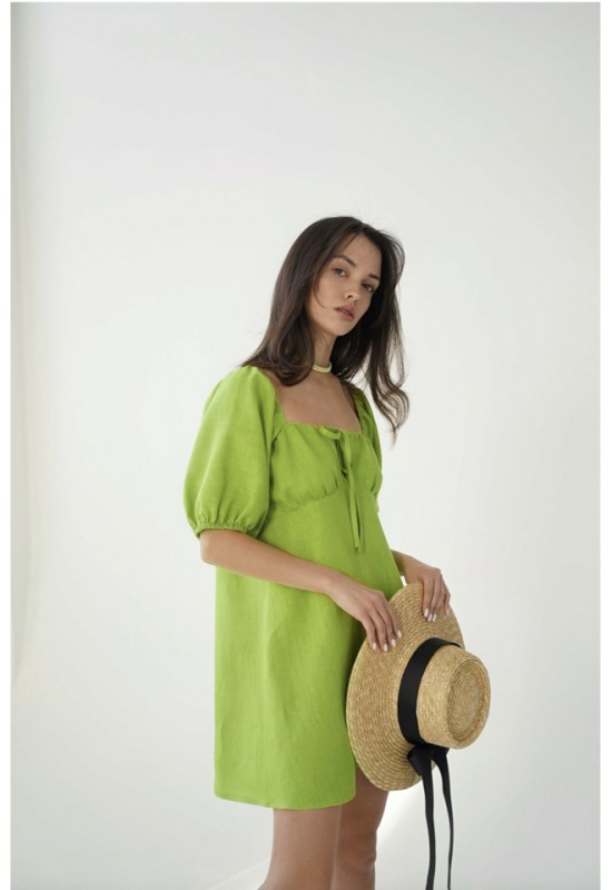 Linen dress with puffy sleeves Women loose tunic 