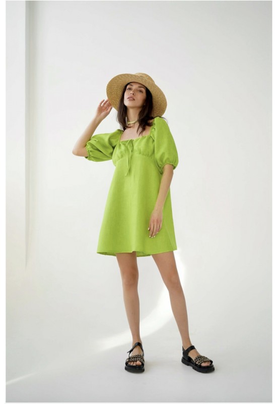 Linen dress with puffy sleeves Women loose tunic 