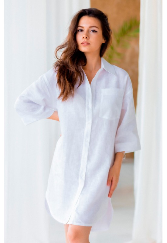 Linen shirt dress Women oversized tunic buttons