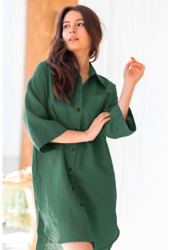 Linen shirt dress Women oversized tunic buttons