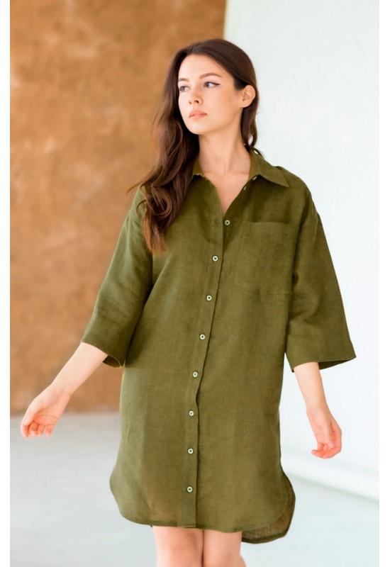 Linen shirt dress Women oversized tunic buttons