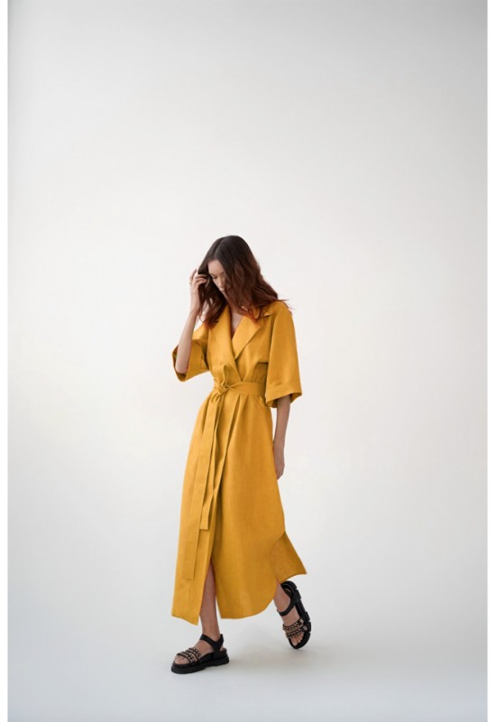 Maxi linen dress Wrap kimono robe women V neck 