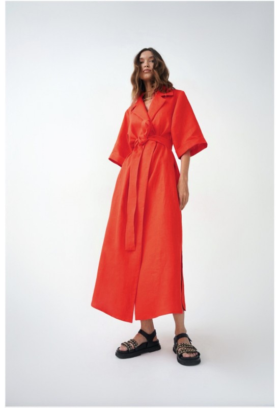 Maxi linen dress Wrap kimono robe women V neck 