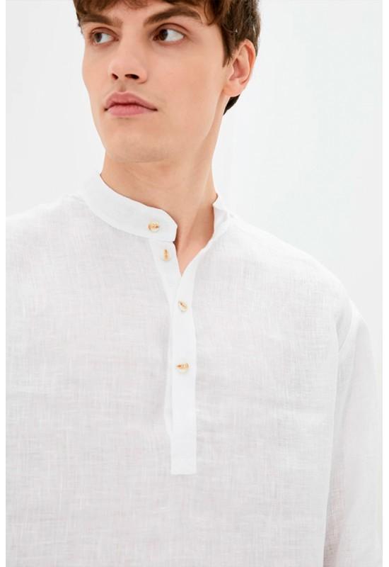 Half button linen shirt for men Band collar shirt
