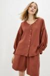 Linen blouse with Puffy long sleeves 