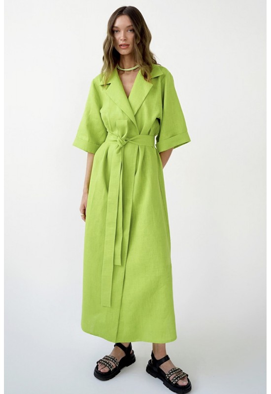 Maxi linen dress Wrap kimono robe women V neck 