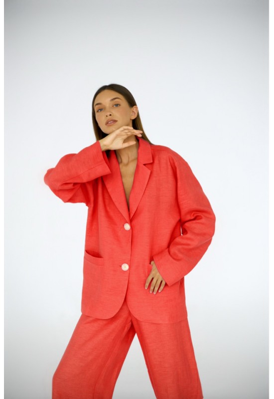 Oversized Linen Blazer Jacket for Women Long Sleeves V Neck Belt