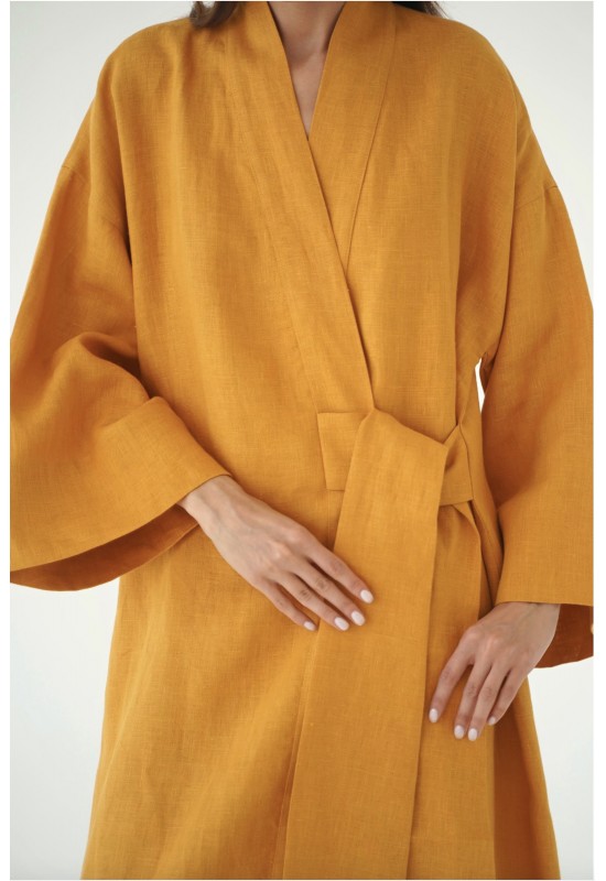 Linen kimono robe dress women Long sleeve dress