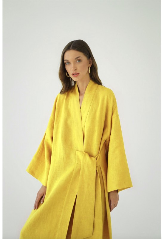 Linen kimono robe dress women Long sleeve dress