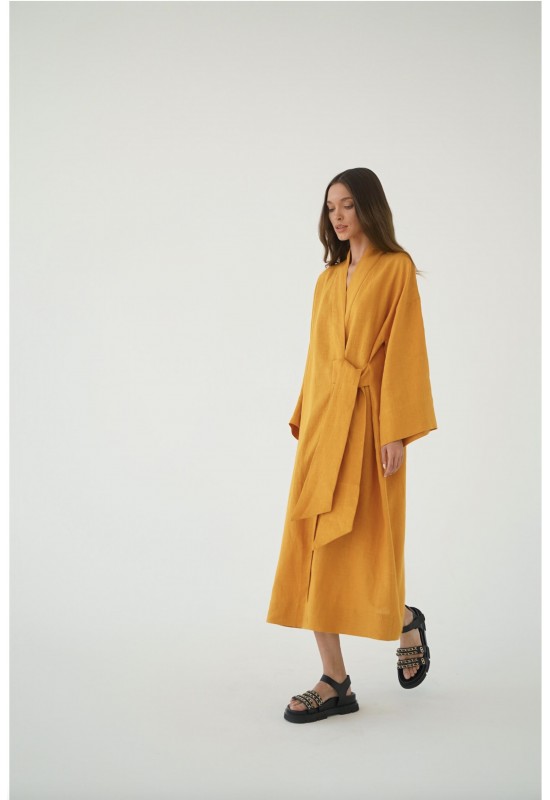 Linen kimono robe dress women Long sleeve dress