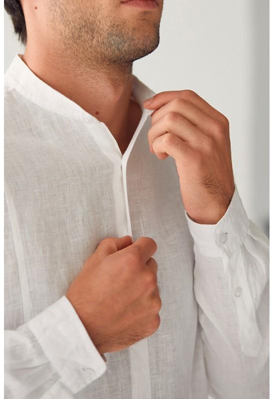 Linen shirt for men Band collar classic shirt