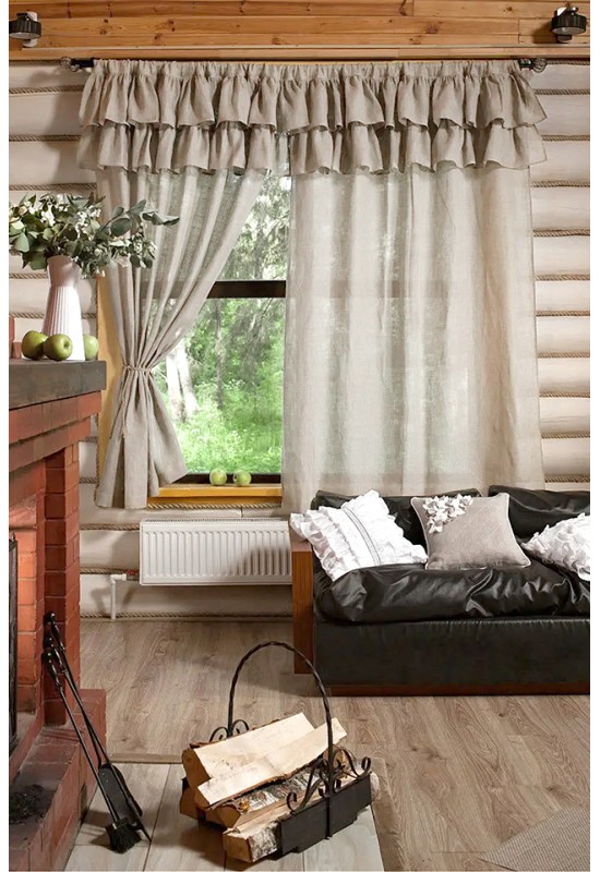 Cafe Linen Curtains with Ruffles 