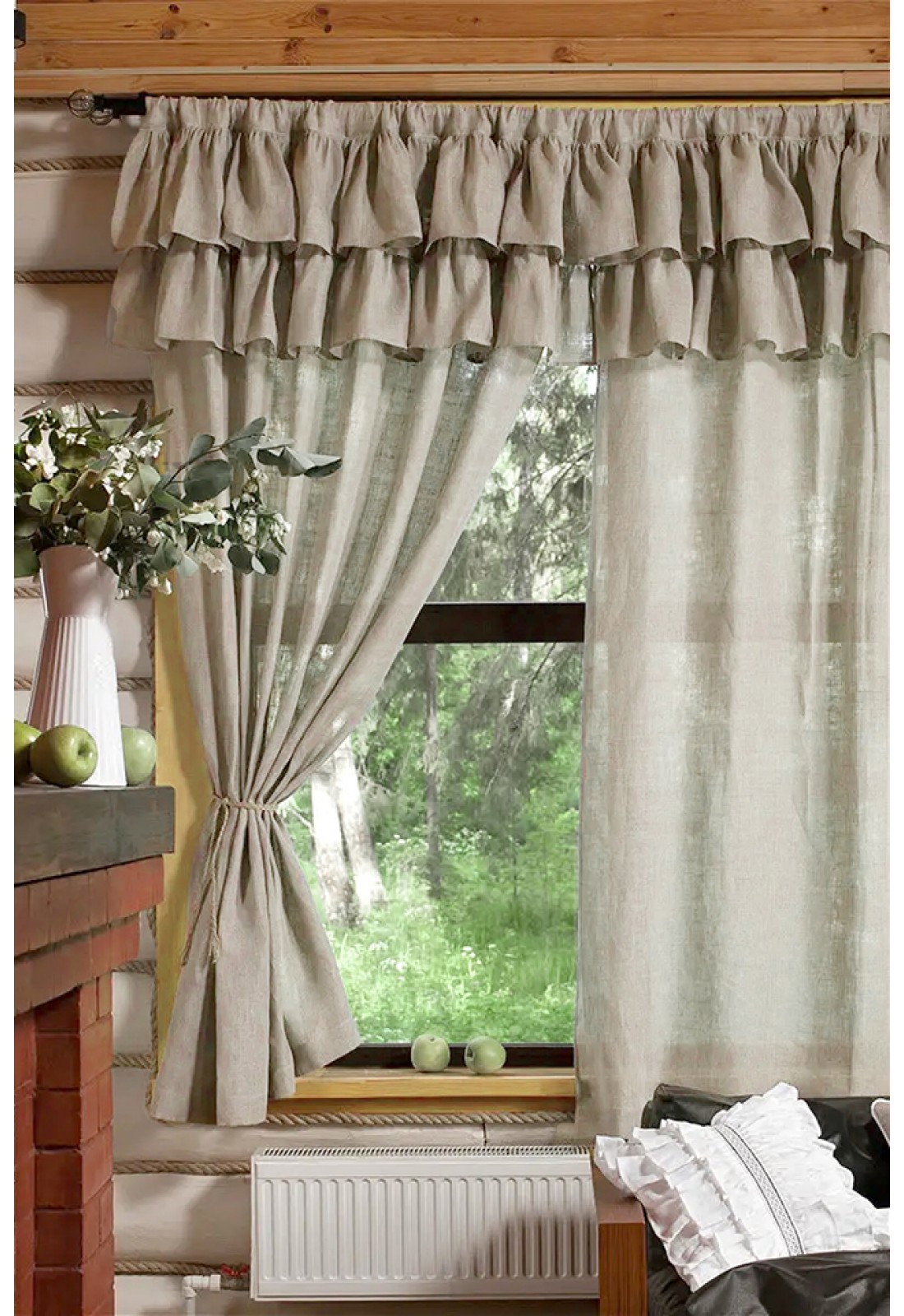 Cafe Linen Curtains with Ruffles Various Sizes & Colors