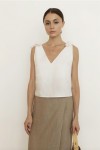 Sleeveless linen top with wide tie straps 