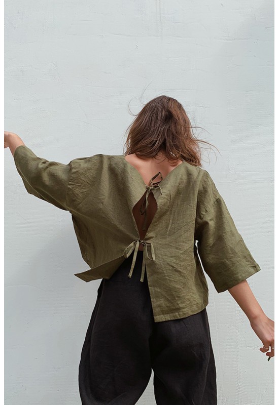 Linen top Tie back blouse 