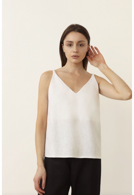 Sleeveless linen strap top in various colors