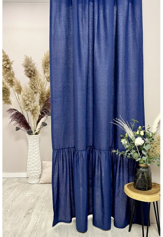 Linen Curtain Panels with Ruffles 