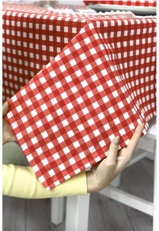 Red & White Buffalo Check Tablecloth 