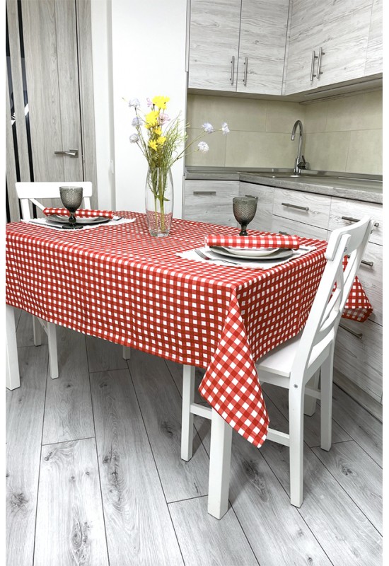 Red & White Buffalo Check Tablecloth 